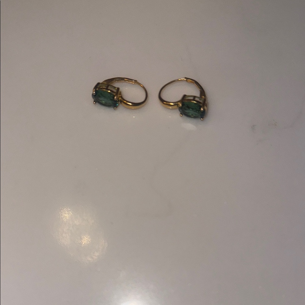 Gold Drop Earrings with Green Oval Stones